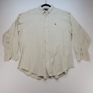 Ralph Lauren Yarmouth Shirt Mens 17.5 34/35 Beige Gingham Button Down